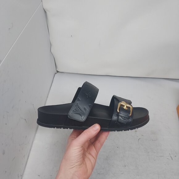 LOUIS VUITTON Black LV Monogram Bom Dia Flat Slide Sandal - Picture 5 of 14